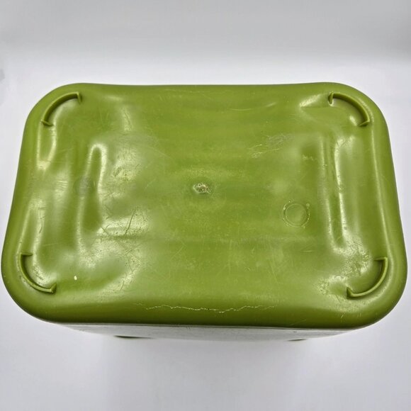 Vintage MCM Diamond Avocado Olive Green Plastic Wastebasket Garbage Trash Can - Picture 9 of 11
